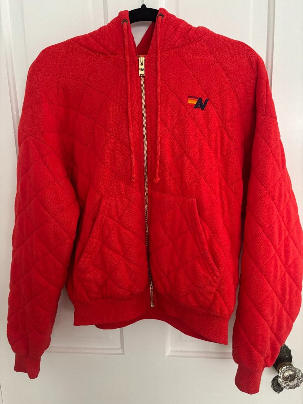 Aviator Nation Relaxed Quilted Zip Hoodie in Red - Great Condition - XS - Unisex